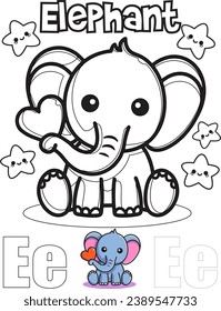 E for Elephant Animal Alphabet Coloring Page