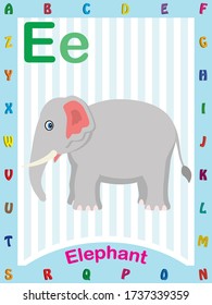 E para elefante, niños abcd libro de texto ilustración vectorial