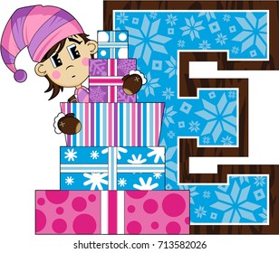 E is for Elf - Christmas Elf Alphabet Learning Illustration
