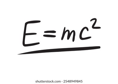 e Fórmula Mc2 igual. Física fórmula dibujo a mano e signo igual mc2. energía, masa y velocidad de la luz doodle línea de letras. Ilustración vectorial