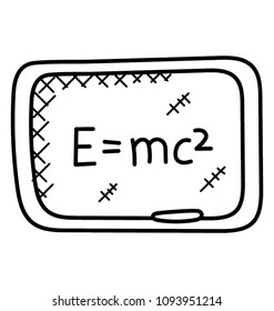 
E equals mc squared drawn with white chalk, Mass Energy Equivalence concept 

