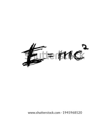 E equals mc squared. Ink pen drawn logo. Mass Energy Equivalence concept. Lettering. Vector illustration isolated on white