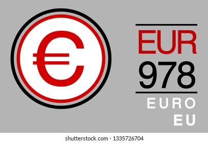 E, EUR, 978, Euro, EU Europa Banking Currency icon typography logo banner set isolated on background. Abstract concept graphic element. Collection of currency symbols ISO 4217 signs used in country