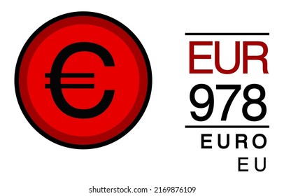 E, EUR, 978, Euro, EU Europa Banking Currency icon typography logo banner set isolated on background. Abstract concept graphic element. Collection of currency symbols ISO 4217 signs used in country