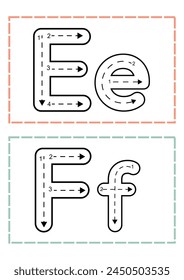 E F Alphabet Tracing Cards Worksheet in Pastel Colors Illustrative