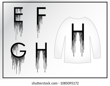 "E F G H" Font design with black ink.
