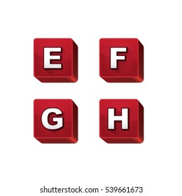 E F G H Letter on red cubic 3D blocks vector