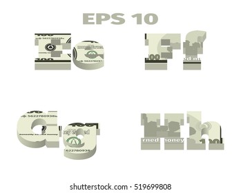 e; f; g; h  letters made of hundred dollars banknotes