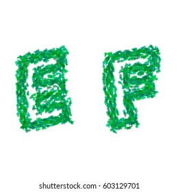 E & F the letters of the English alphabet made in the form of leaves