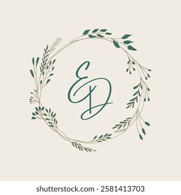 E feminine logo with floral frame 3