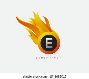 E Fire Letter Logo Icon. Burning Circle Badge With E Letter Logo Icon. Technology Logo Concept.