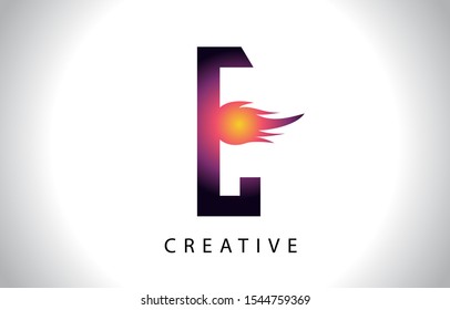 E Flame Letter Logo Icon Design With Fire Flame. Creative Look Vector Illustration in Purple Magenta Colors.