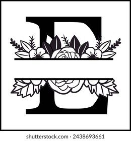 E Floral Split Monogram , Flower Monogram Clipart, Floral Letter Graphic, Alphabet Bundle |Split Monogram Alphabet | Split Monogram Frame Alphabet | Cut File for Circuit, Silhouette svg