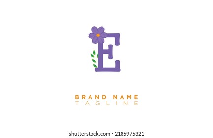 E With Flower Alphabet letters Initials monogram logo 