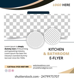 E flyer banner template for Kitchen and Bathroom Service. Vector banner and social media post with blank place to insert Image.