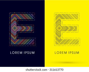 E ,Font , colorful light movement, designed using colorful line and black and white line, graphic vector.