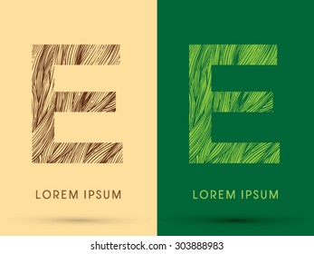 E, Font, concept line stroke , wood and leaf, grass, graphic vector.