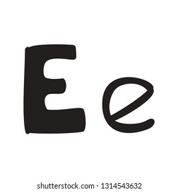 E – font decorative hand drawn lettering, alphabet vector letter. Handwritten typographic design. Cartoon funny bold letter for logo, poster, postcard, hand drown design. Vector alphabet, lettering.