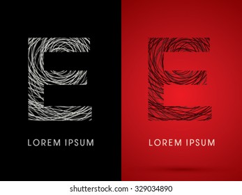 E Font design using confuse line graphic vector.