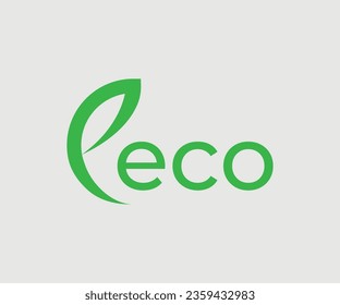E font with leaf for eco energy power