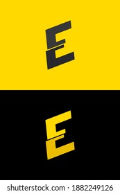 Logo de la letra E, diseño de la potencia del flash del relámpago. Para etiquetas energéticas, afiches de música rock, impresión de superhéroes y más
