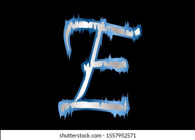 E frozen letter with ice effect vector illustration. Styled ice type for winter decoration, Christmas greeting card, logo, label, company name or web page graphic design element. 