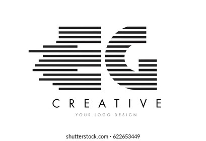 EG E G Zebra Letter Logo Design with Black and White Stripes Vector