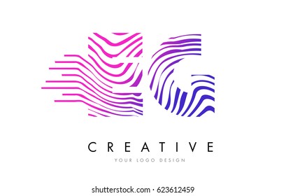 EG E G Zebra Letter Logo Design with Black and White Stripes Vector