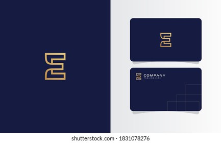 E Gold Line Abstract Logo with Business Card Design