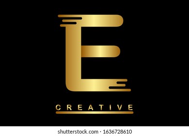 E Golden Letter Logo Design Vector Illustration with Cuted Parts and Gold Metal Texture. Creative Metallic Letter for Company Name, Label, Icon, Cover, Emblem, Print, Textile, Card or Web Page.