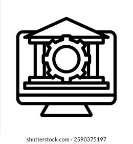 E Government Line Vector Illustration On White Background.