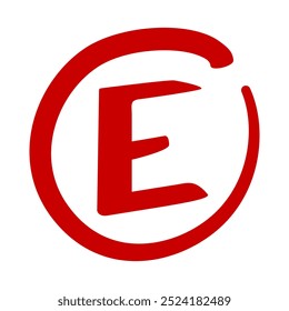 E grade given for an exam or homework written in red marker vector