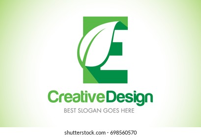 E Green Leaf Letter Design Logo. Eco Bio Leaf Letters Icon Illustration Vetor Logo.