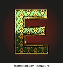 e green vector letter with gold