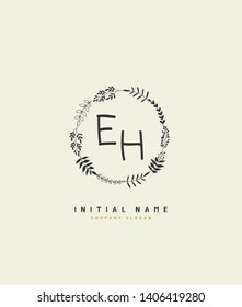 E H EH Beauty vector initial logo, handwriting logo of wedding, fashion, jewerly, heraldic, boutique, floral and botanical with creative template for any company or business.