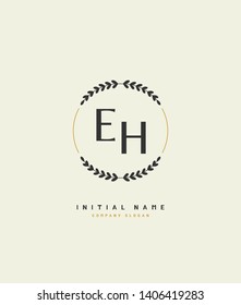 E H EH Beauty vector initial logo, handwriting logo of wedding, fashion, jewerly, heraldic, boutique, floral and botanical with creative template for any company or business.