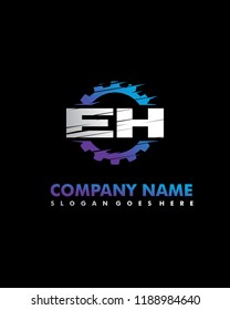 E H Initial with gear template vector