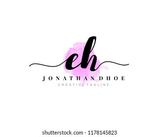 E H Initial watercolor logo on white background. Logo template vector