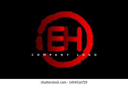 E H Logo. EH Letter Design Vector with red color. grunge style