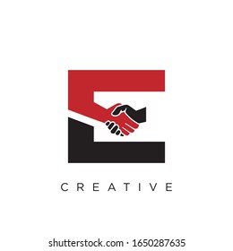 E Handshake Logo Design Vector Icon