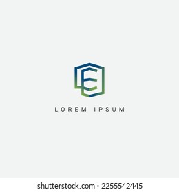 E with hexagon shape icon vector logotype