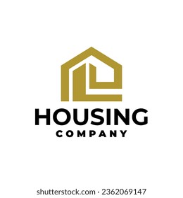 E with house and building shape for real estate company or any business related to house, apartment.