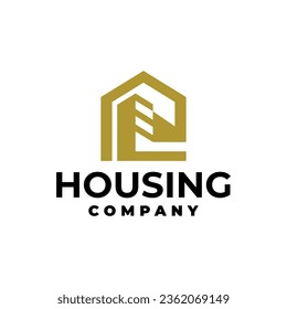 E with house and building shape for real estate company or any business related to house, apartment.