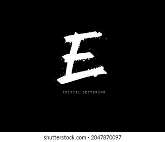 E Initial brush handwriting or handwritten logo for identity. Logo with signature and hand drawn style.