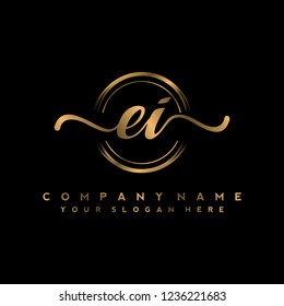 E I Initial handwriting logo vector