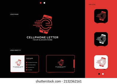 e Letra inicial con logotipo de teléfono móvil