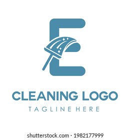 E Initial Letter Cleaning Service Simple Flat Modern Logo with Broom, Brush icon. Housecleaning, Maintenance Home Repair Business Brand. Home Clean Up Retail company