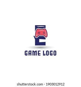 E initial letter with game console icon and pixel for gaming logo concept. game startup application