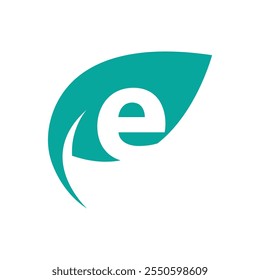 E Initial letter with green leaf logo vector flat design is a design for a natural and eco-friendly product logo
