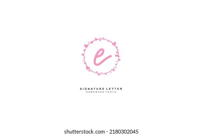 E Initial letter handwriting and  signature logo. A concept with heart template element.
